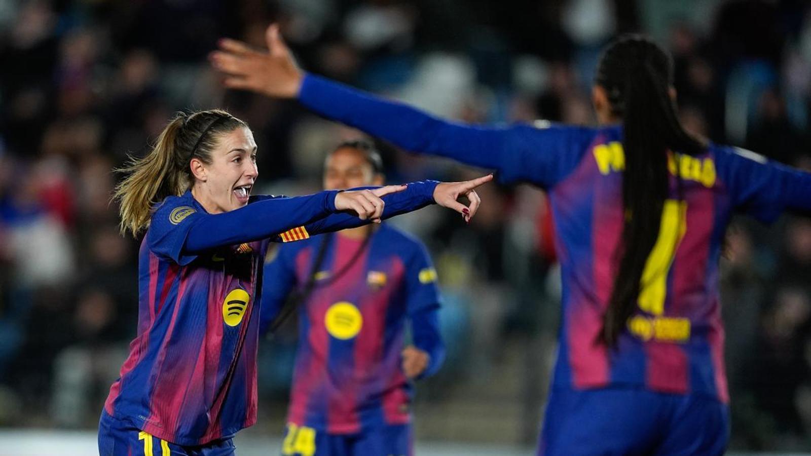 Alexia Putellas celebrating the goal at the Alfredo Di Stéfano stadium