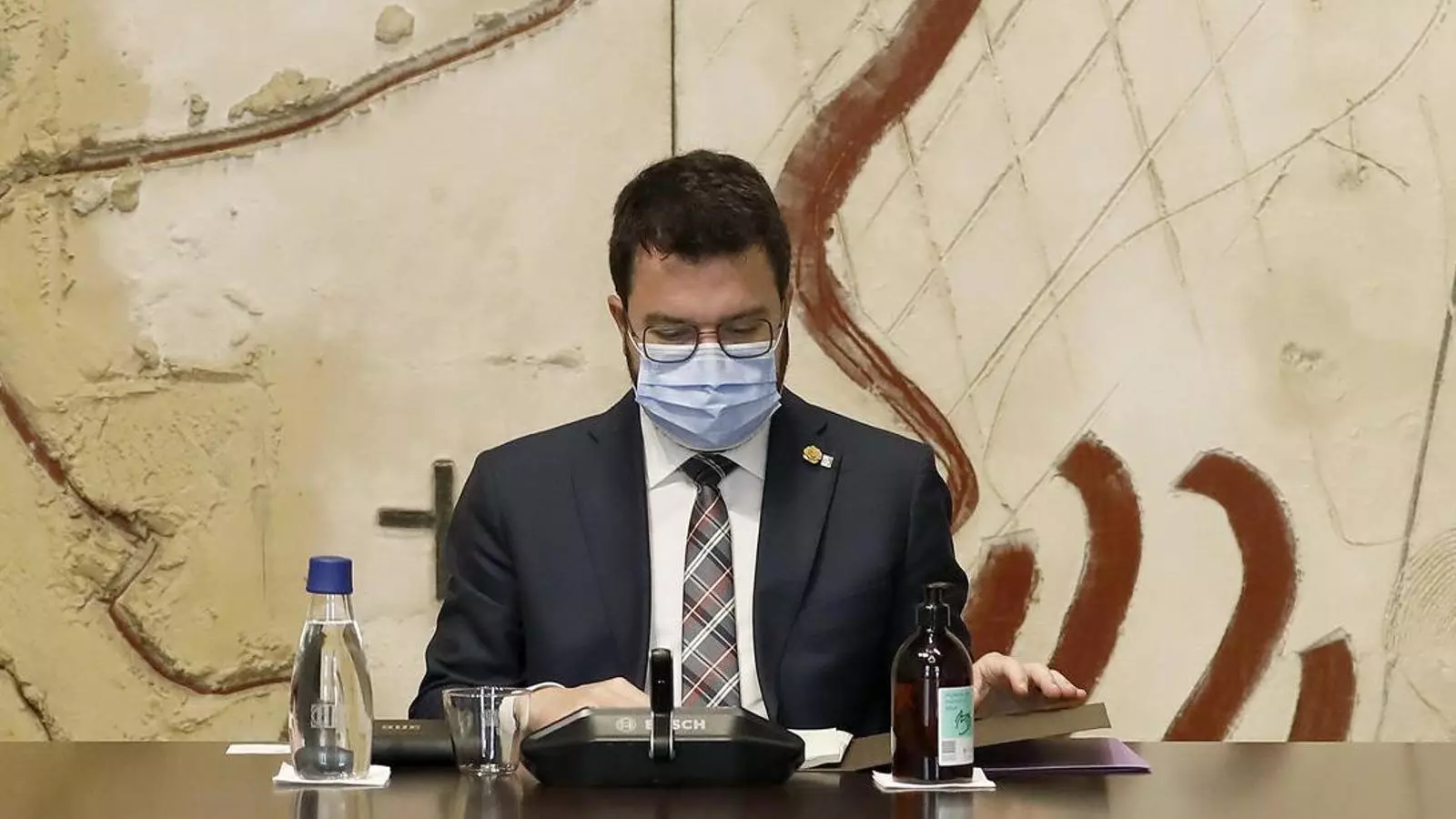 El president Pere Aragonès en una reunió del consell executiu.