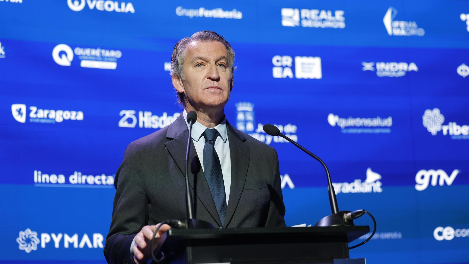 El presidente del PP, Alberto Núñez Feijóo, el pasado jueves en el Foro organizado por 'El Español' en Zaragoza