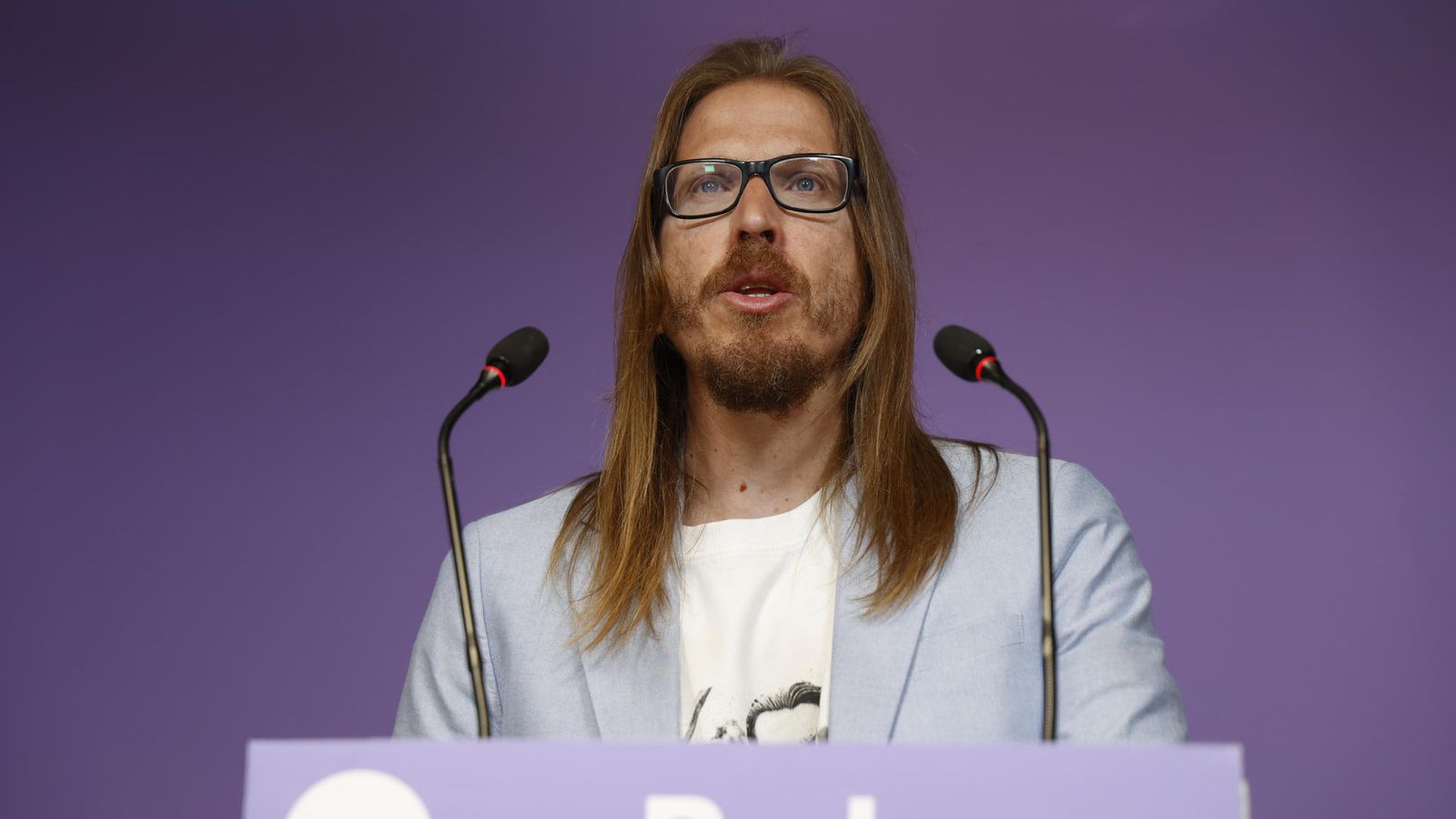 Pablo Fernández, during the press conference at Podem's headquarters this Monday