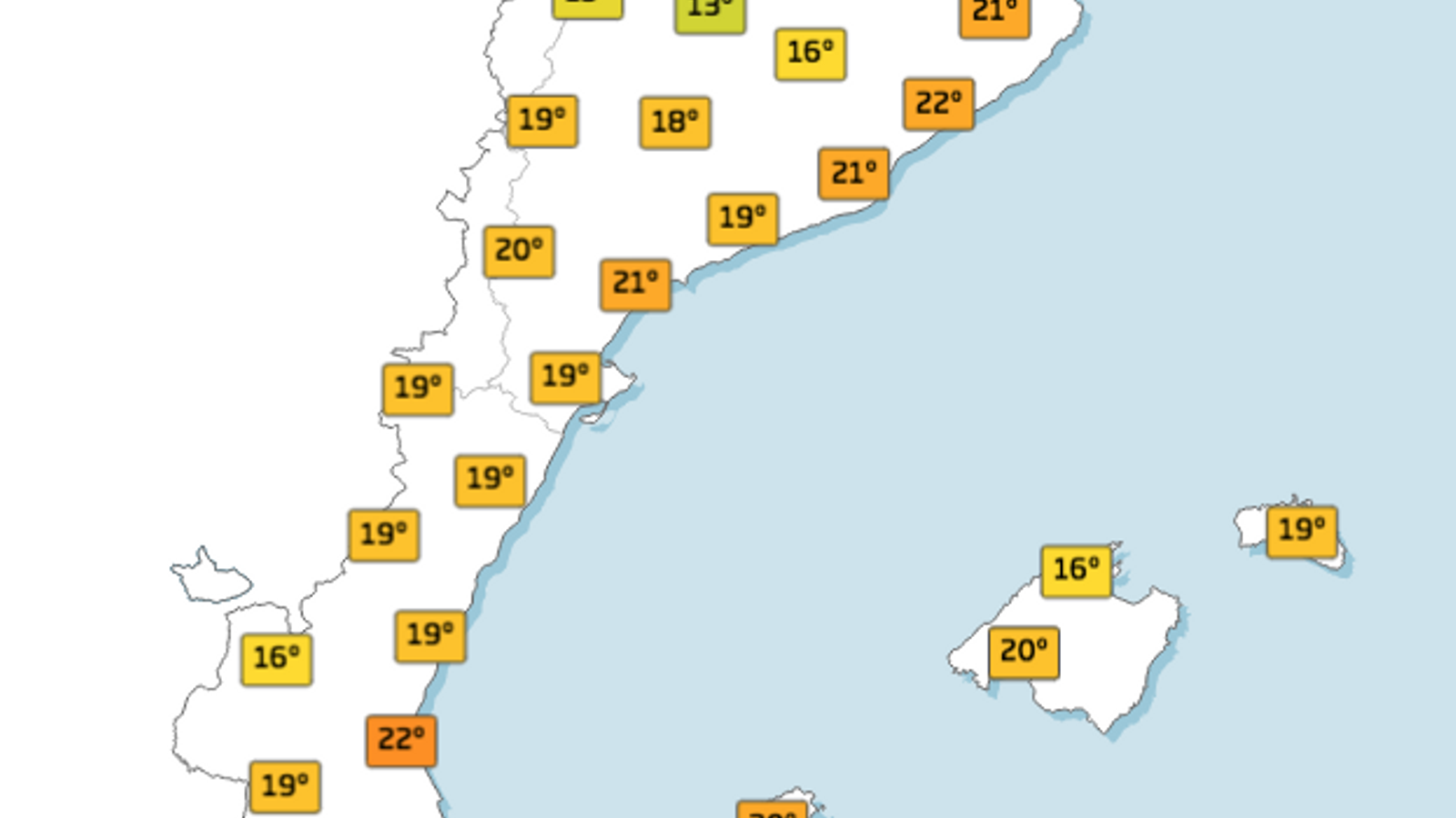 Mapa de temperaturas de hoy a las 8 de la mañana.