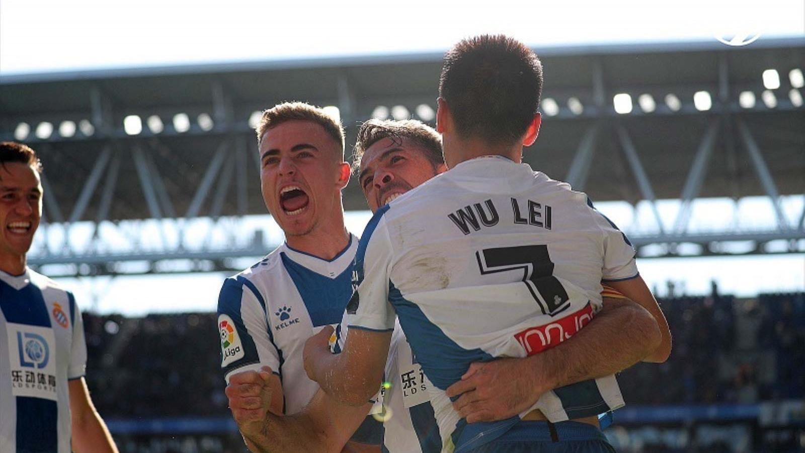 Els jugadors de l'Espanyol celebren un gol en Lliga d'aquest curs