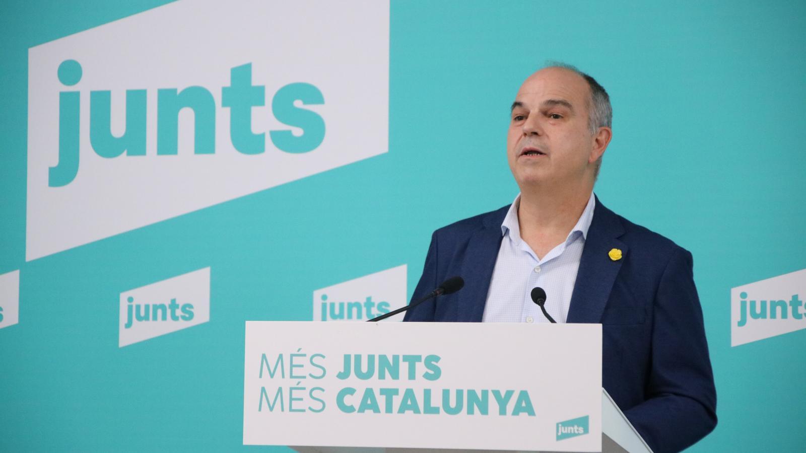 The secretary general of Junts, Jordi Turull, at this Tuesday's press conference.