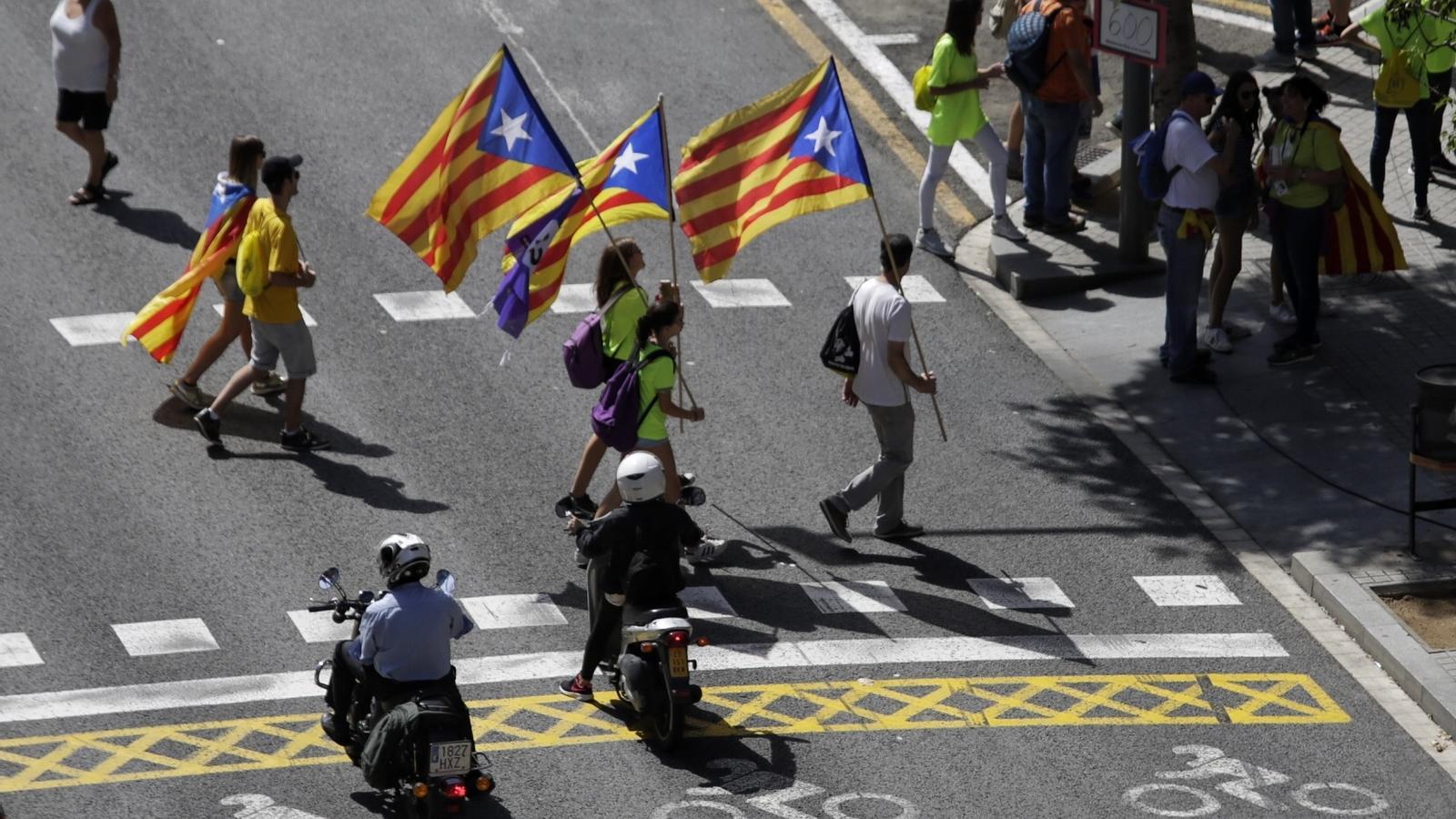 Asistentes a la manifestación de la Diada con esteladas