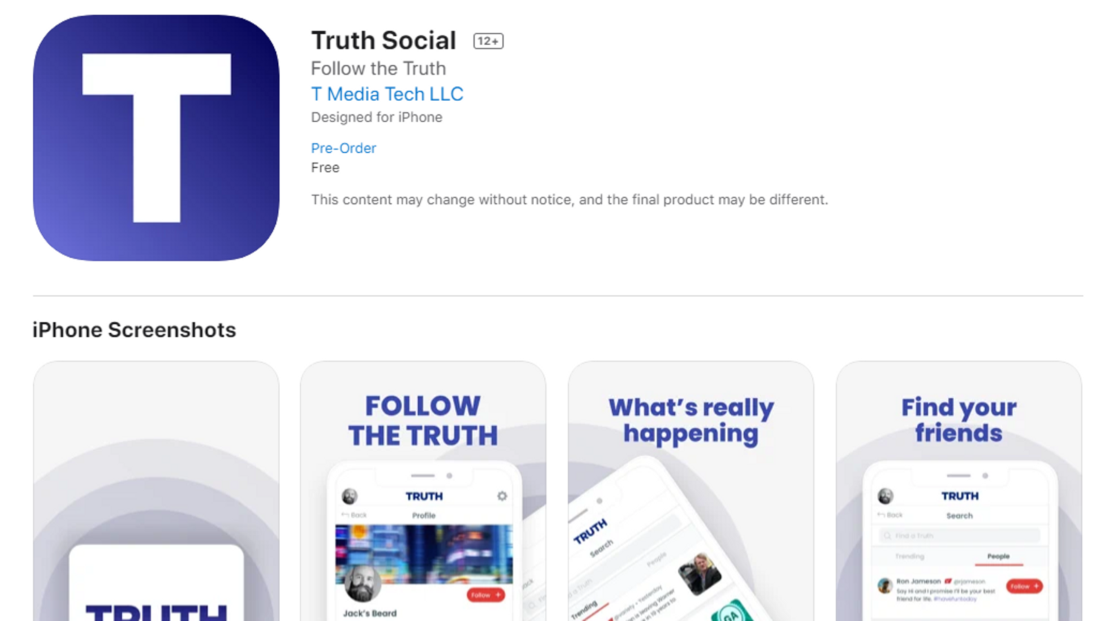 Screenshot of the Truth Social app in the App Store.