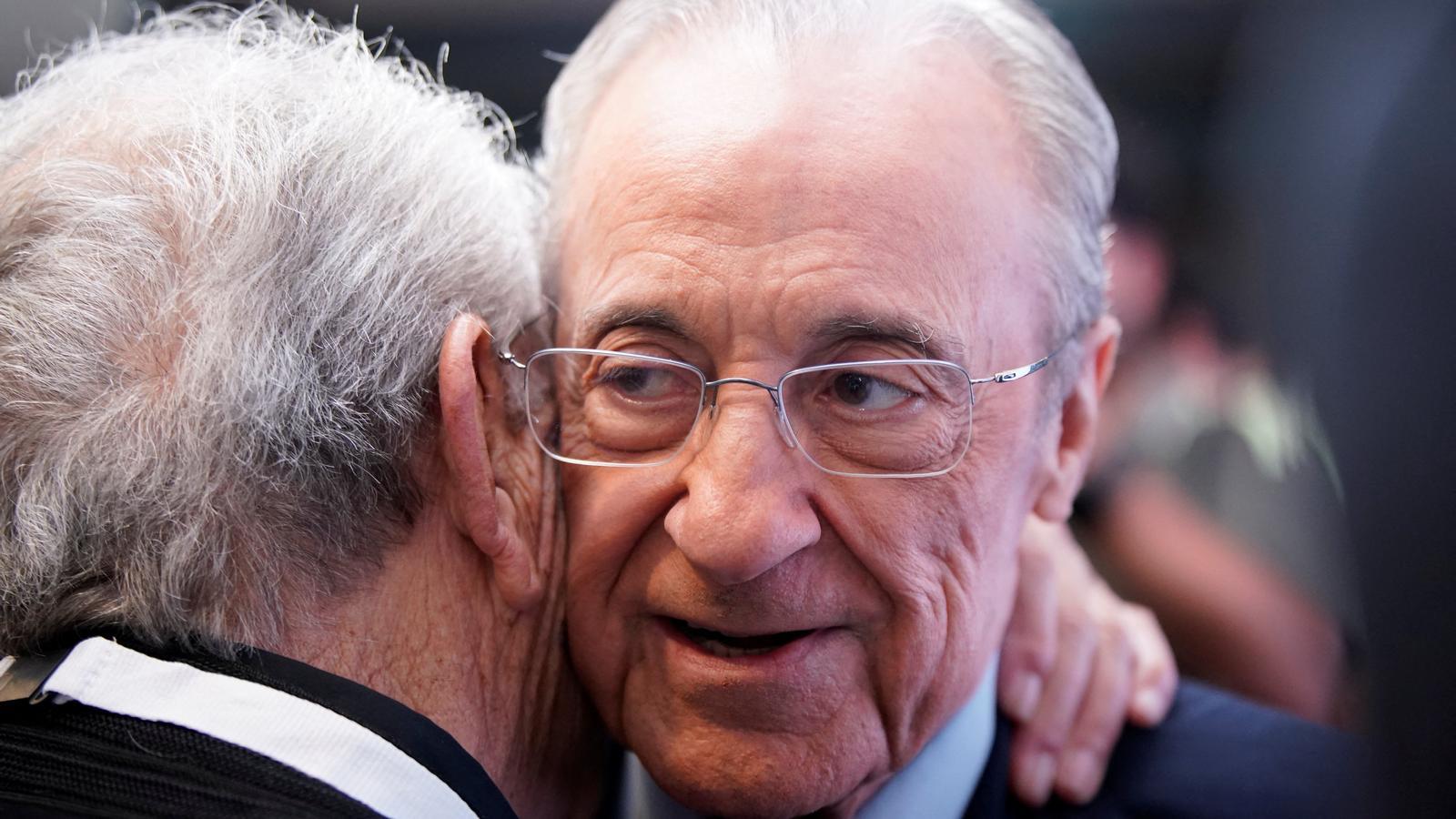 Florentino Pérez, congratulated after being reelected president of Real Madrid