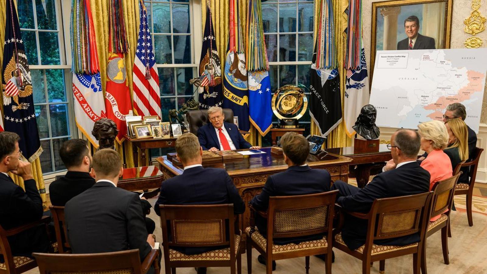 European leaders gathered around Trump in the Oval Office last Monday.