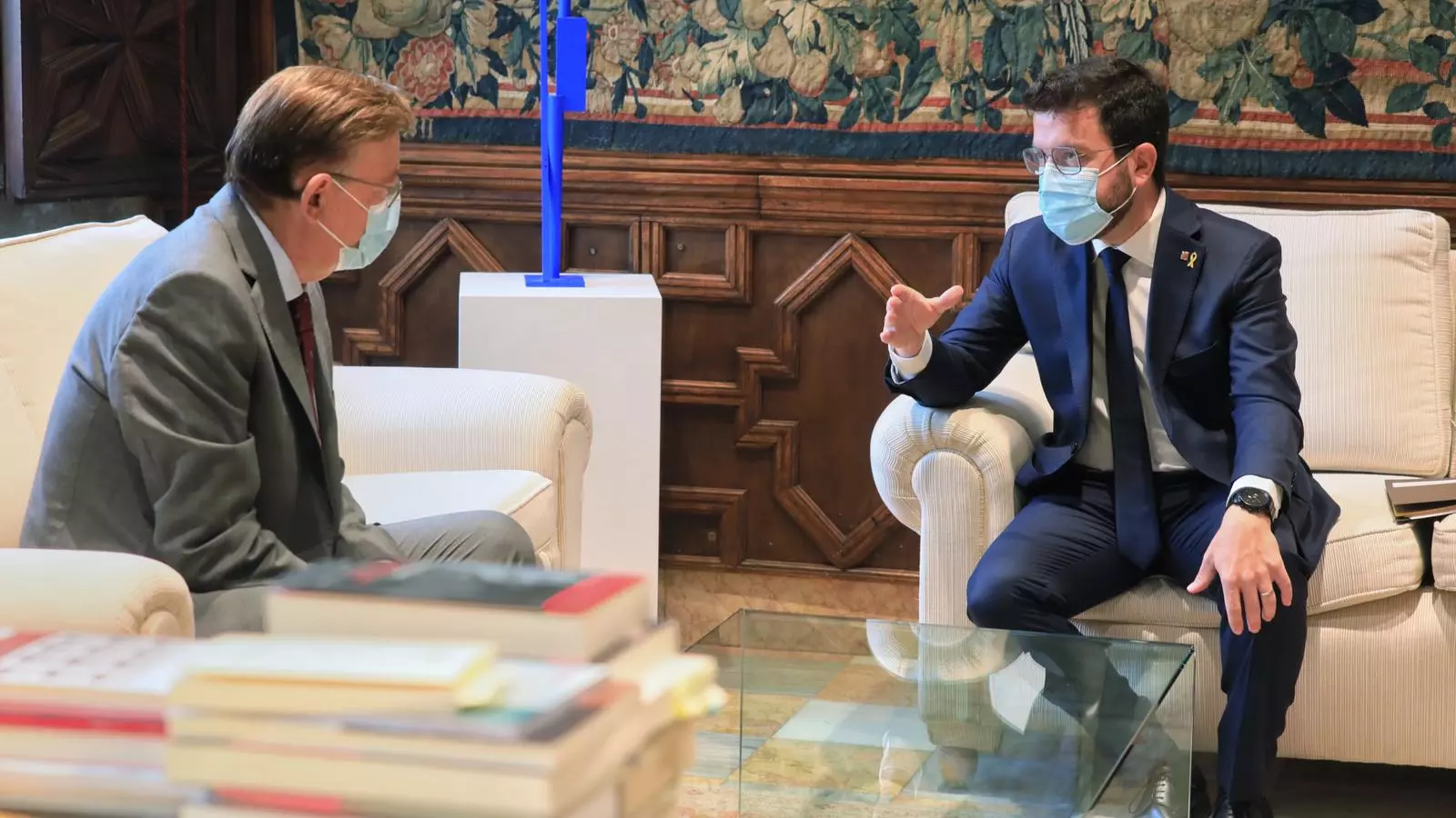 El president, Pere Aragonès, amb el president de la Generalitat Valenciana, Ximo Puig