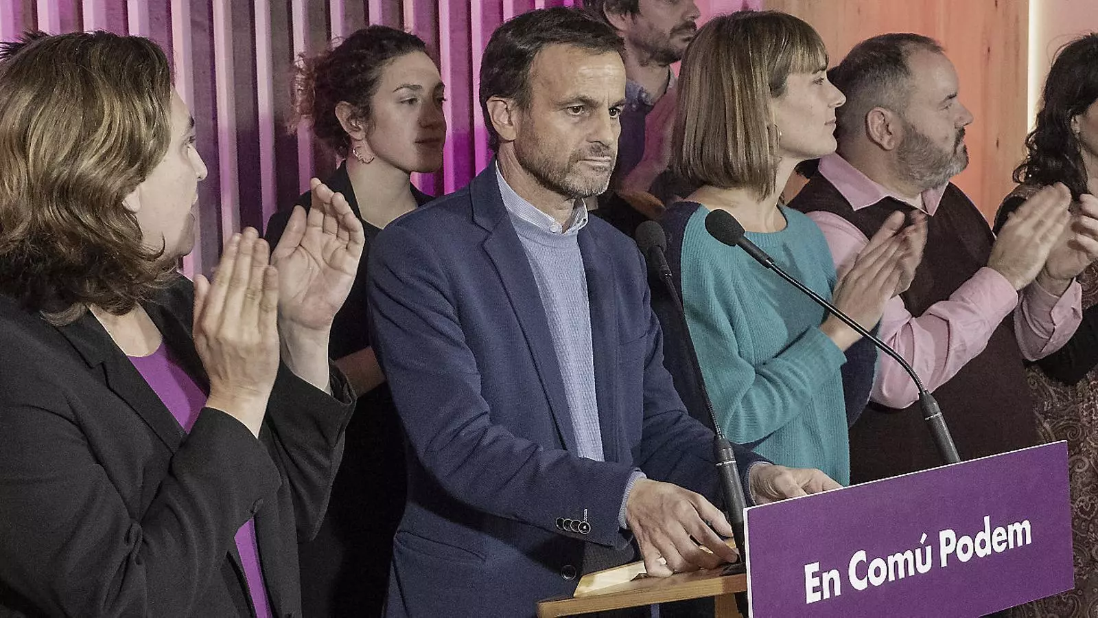 Asens, amb Colau i Albiach, valorant els resultats de les últimes eleccions espanyoles.