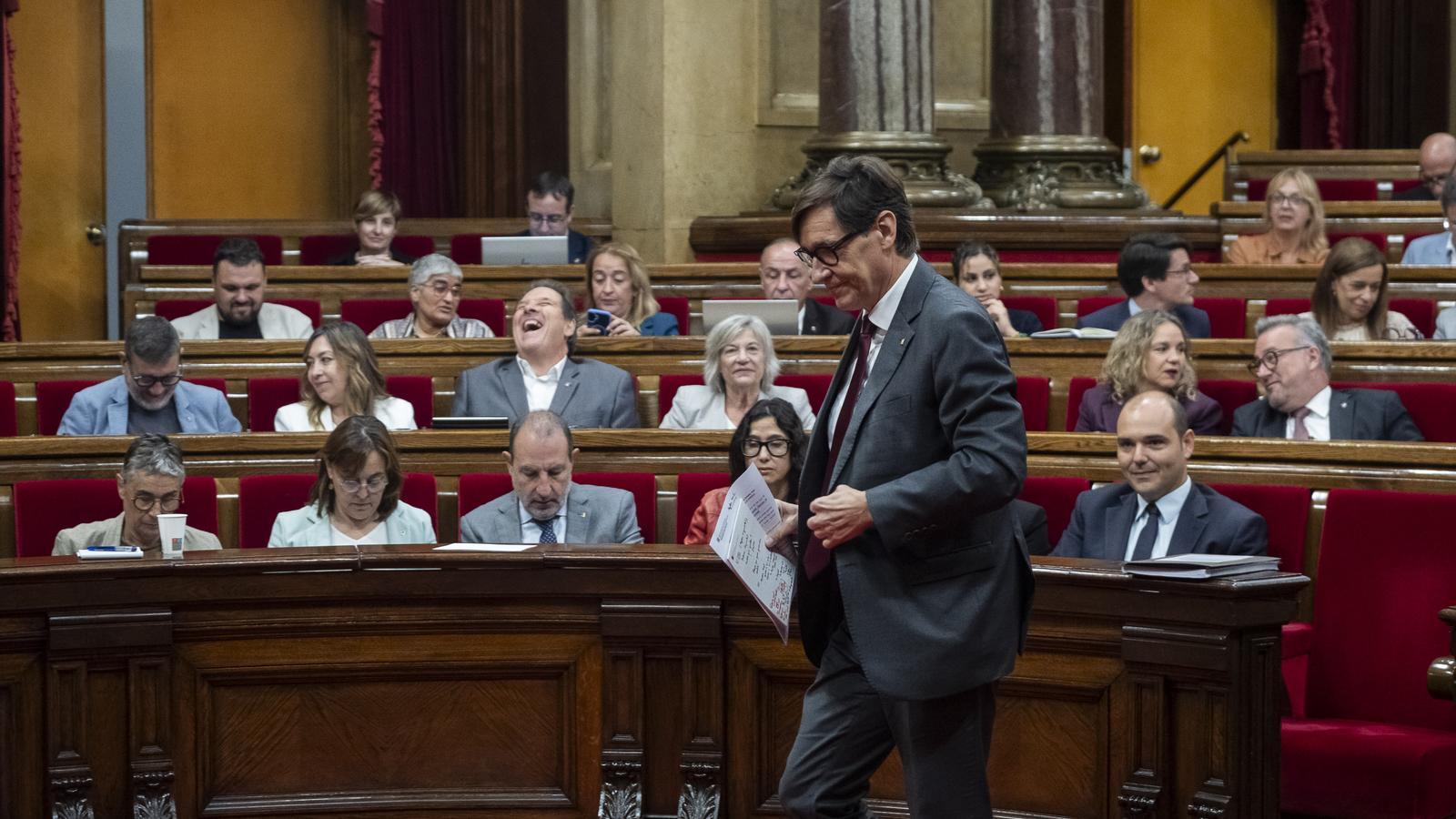 The president of the Generalitat, Salvador Illa, at the plenary session of the general policy debate of the Parliament.