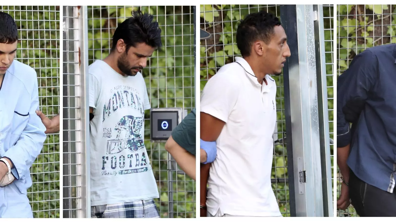 Els quatre terroristes detinguts arriben a l'Audiència Nacional per declarar. Són Mohamed Houli Chemlal, Mohamed Alla, Dris Oukabir i Salah El Karib (d'esquerra a dreta)