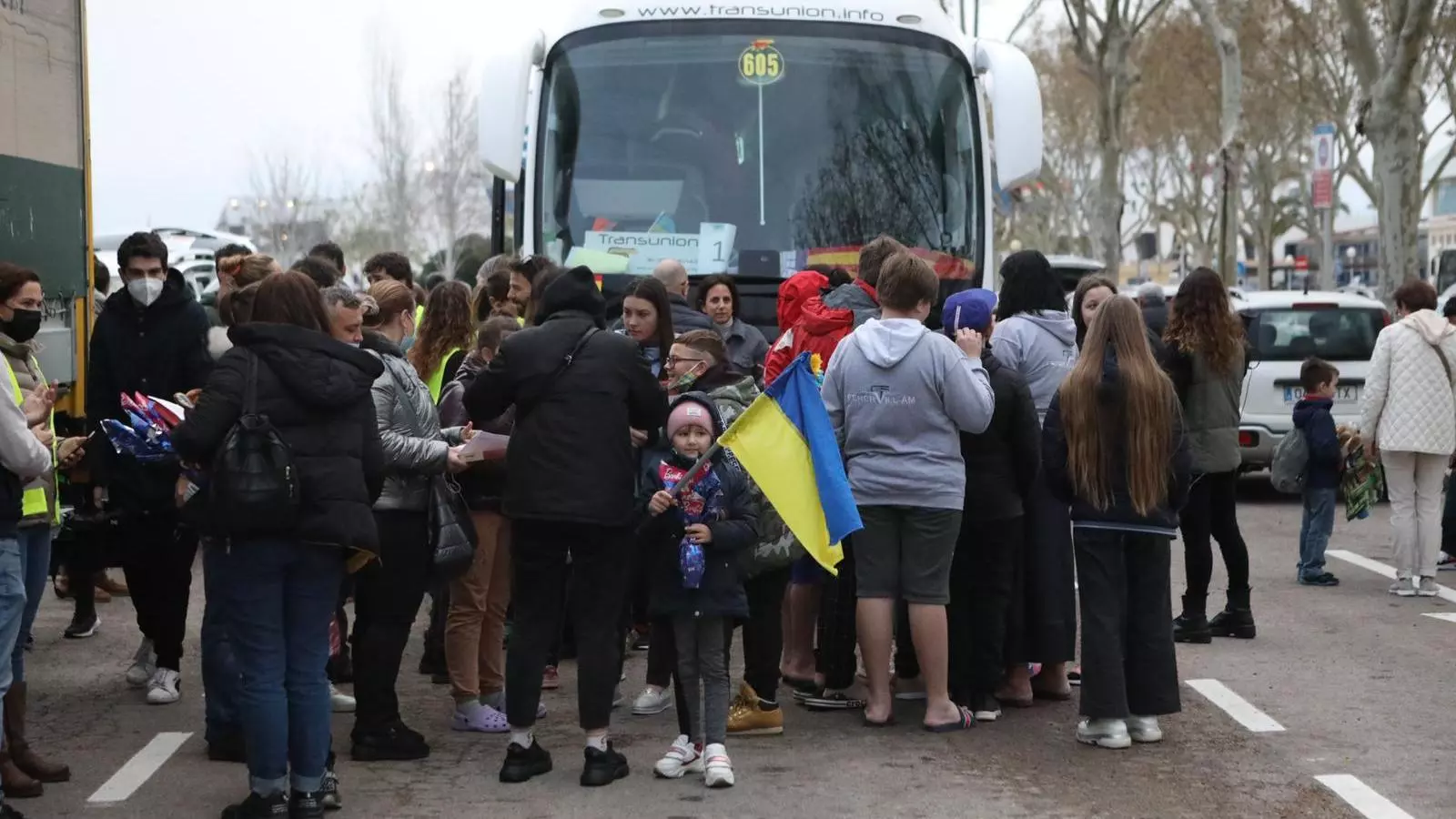 El grup d'ucraïnesos que ha arribat aquesta matinada a Mallorca.
