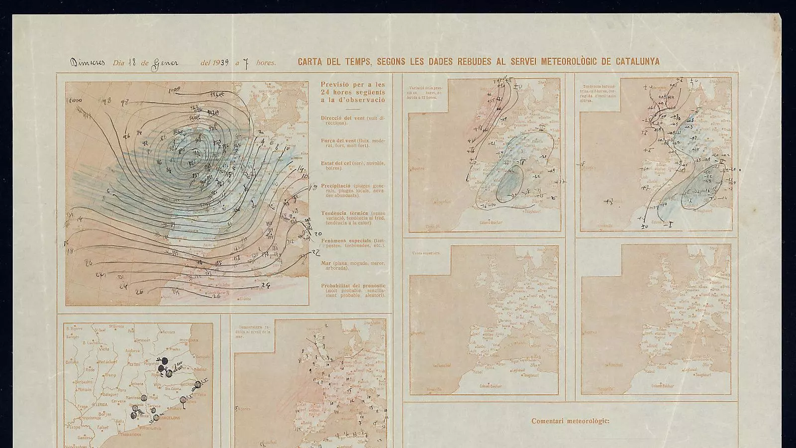 01. Mapa del temps del 18 de gener del 1936 que es conserva a l’Institut Cartogràfic. 02. Eduard Fontserè.