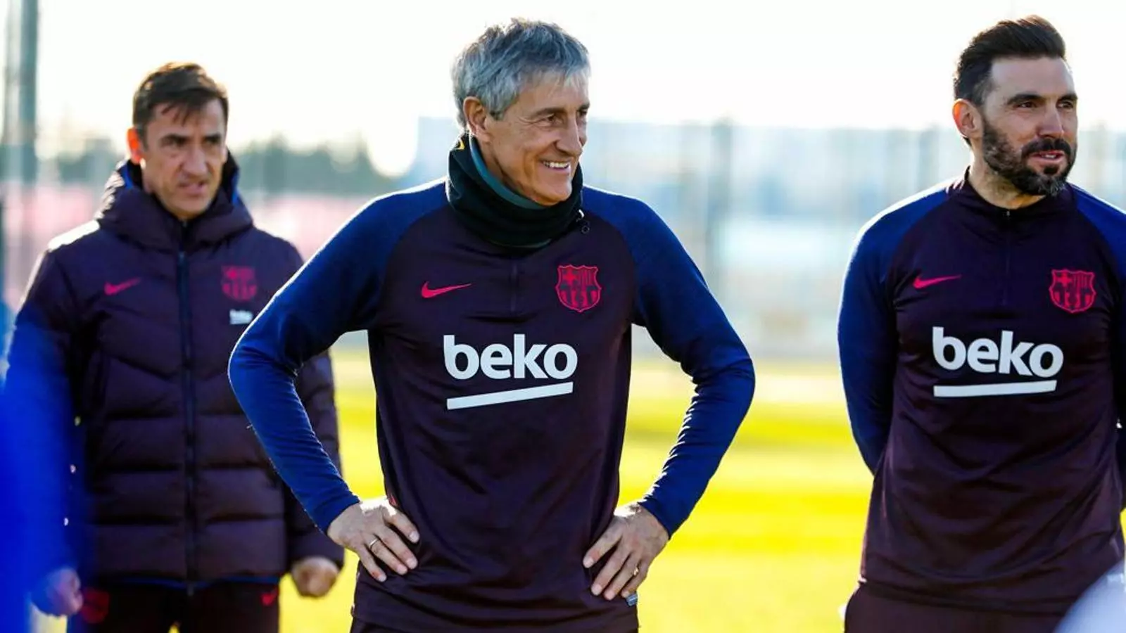 El primer entrenament Quique Setién amb el Barça
