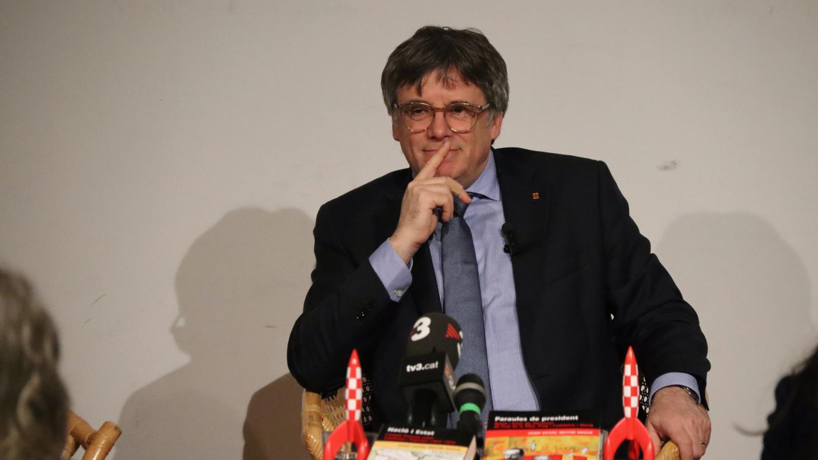El expresidente de la Generalitat y líder de Junts, Carles Puigdemont, durante una intervención en Bruselas.