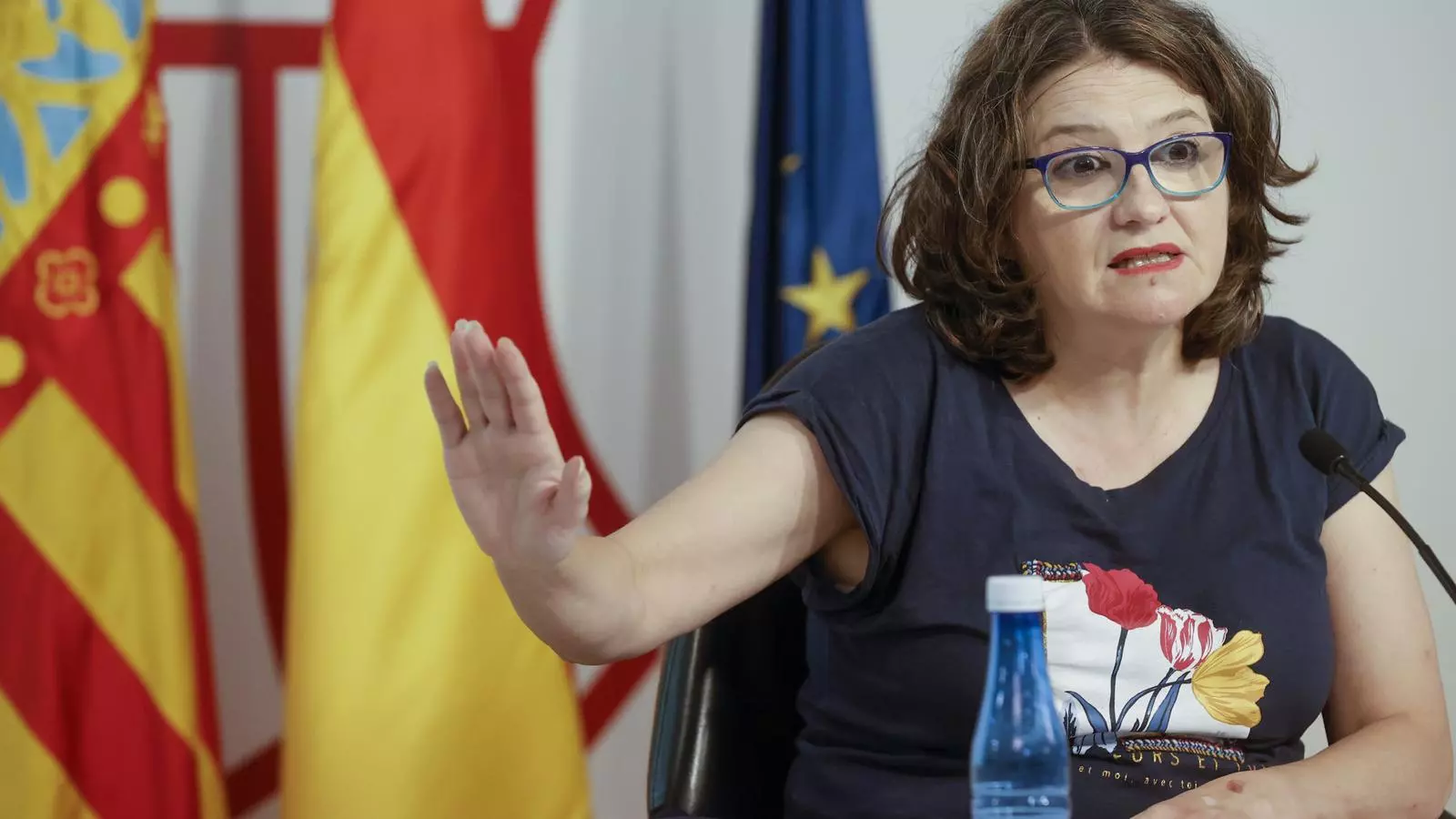 La vicepresidenta del govern valencià, Mónica Oltra, aquest divendres durant la conferència de premsa posterior al ple del Consell.