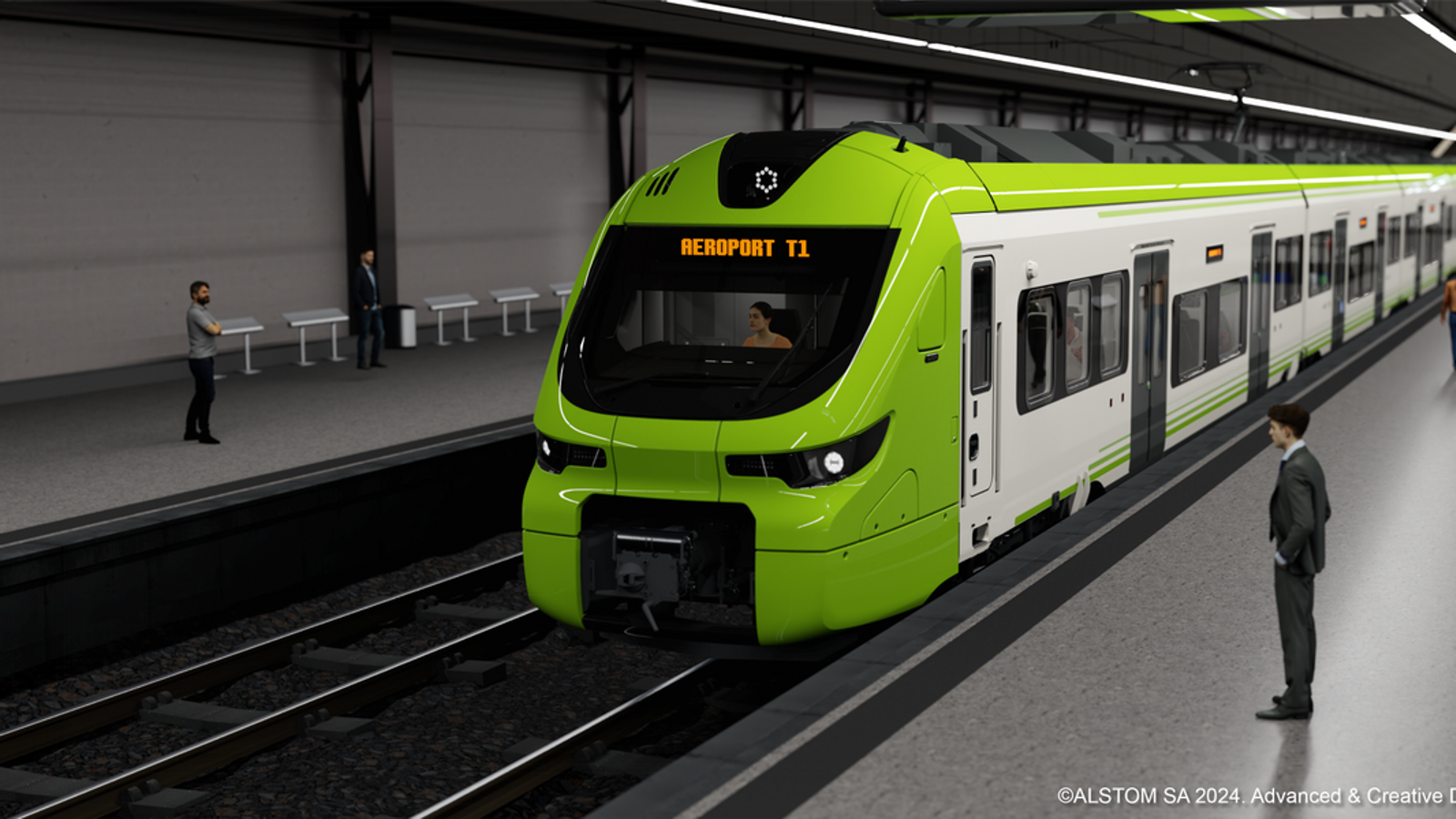 Computer-generated image of what the new R-Airport line trains being manufactured by Alstom will look like