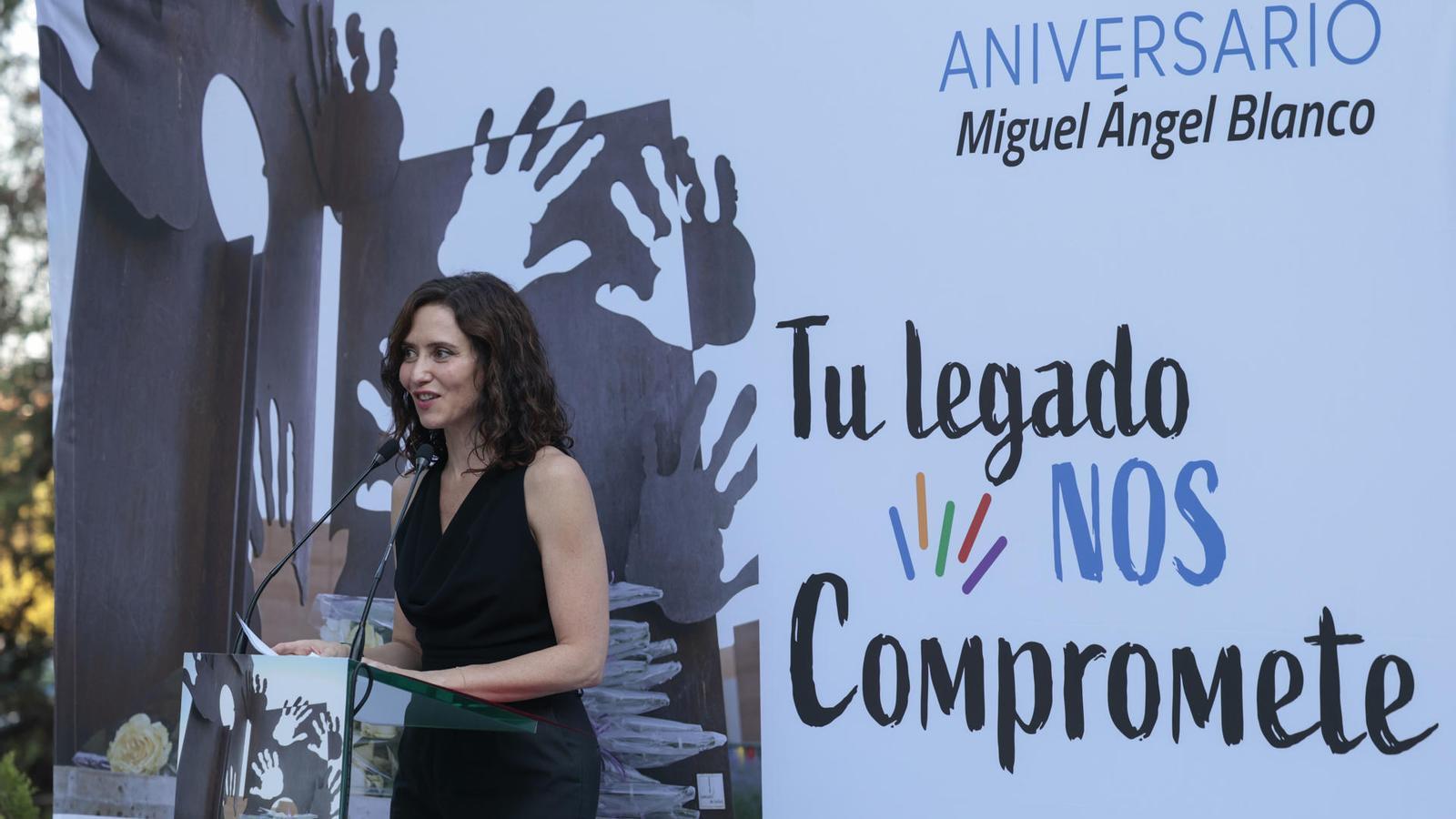 Isabel Díaz Ayuso interviene en el homenaje a Miguel Ángel Blanco con motivo del 29 aniversario de su asesinato