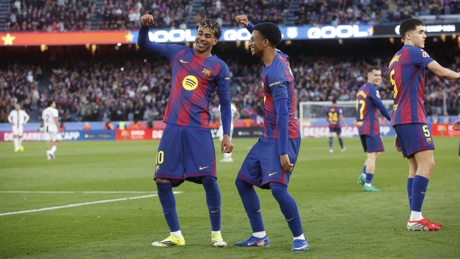 Lamine Yamal and Balde, celebrating a goal