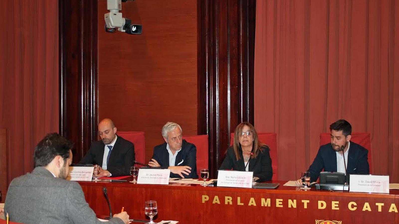 Saül Gordillo, Jaume Peral i Núria Llorach, aquest divendres al Parlament