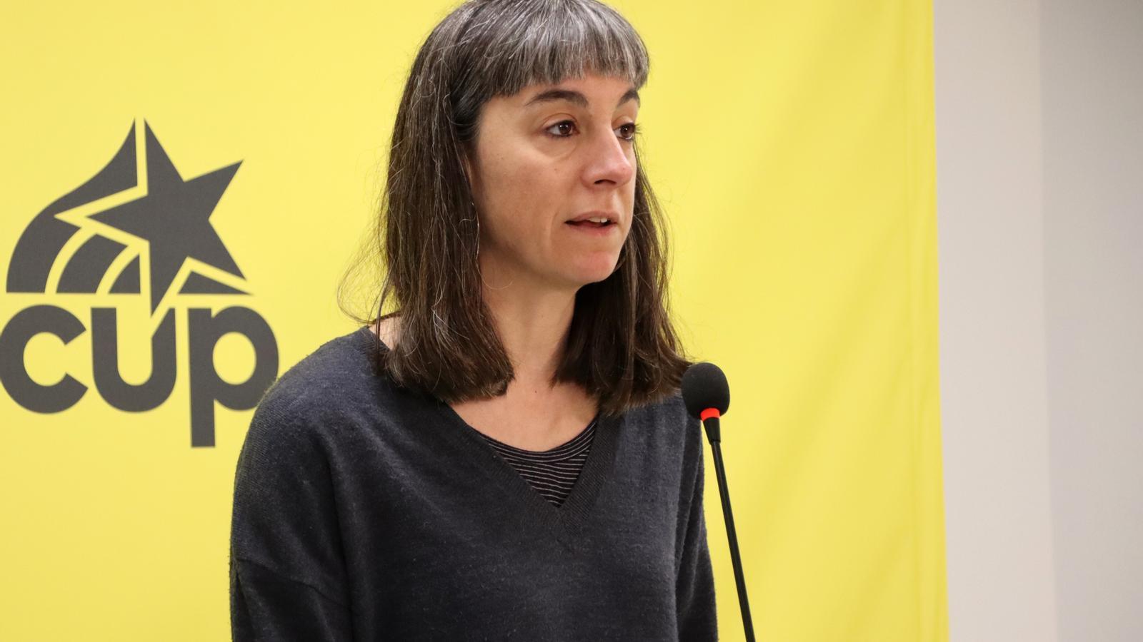La portaveu de la CUP, Su Moreno, aquest dilluns en roda de premsa.