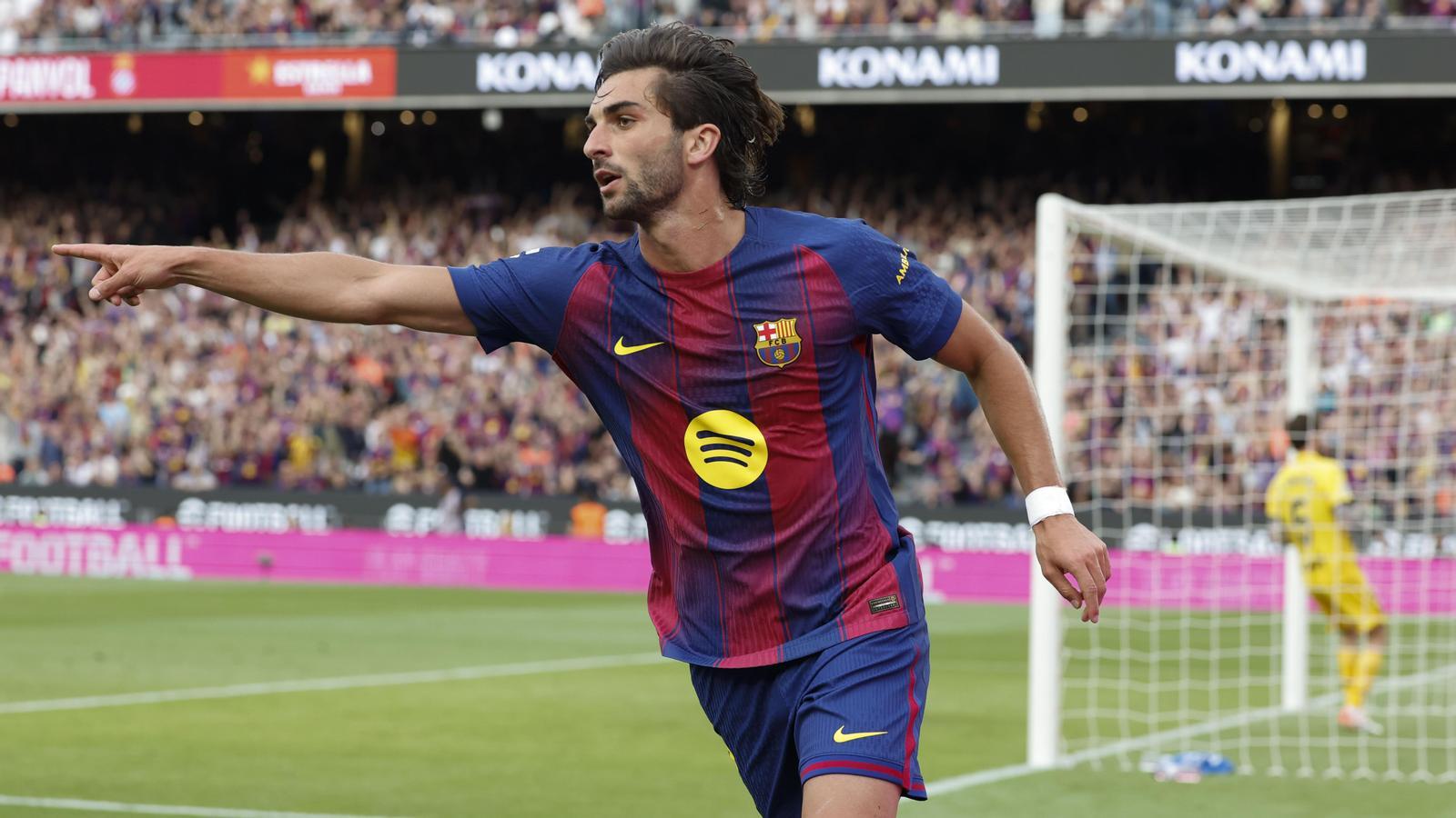El delantero del Barcelona Ferrán Torres después de marcar el 2-0, durante el partido de la jornada 31 de LaLiga contra el RCD Espanyol