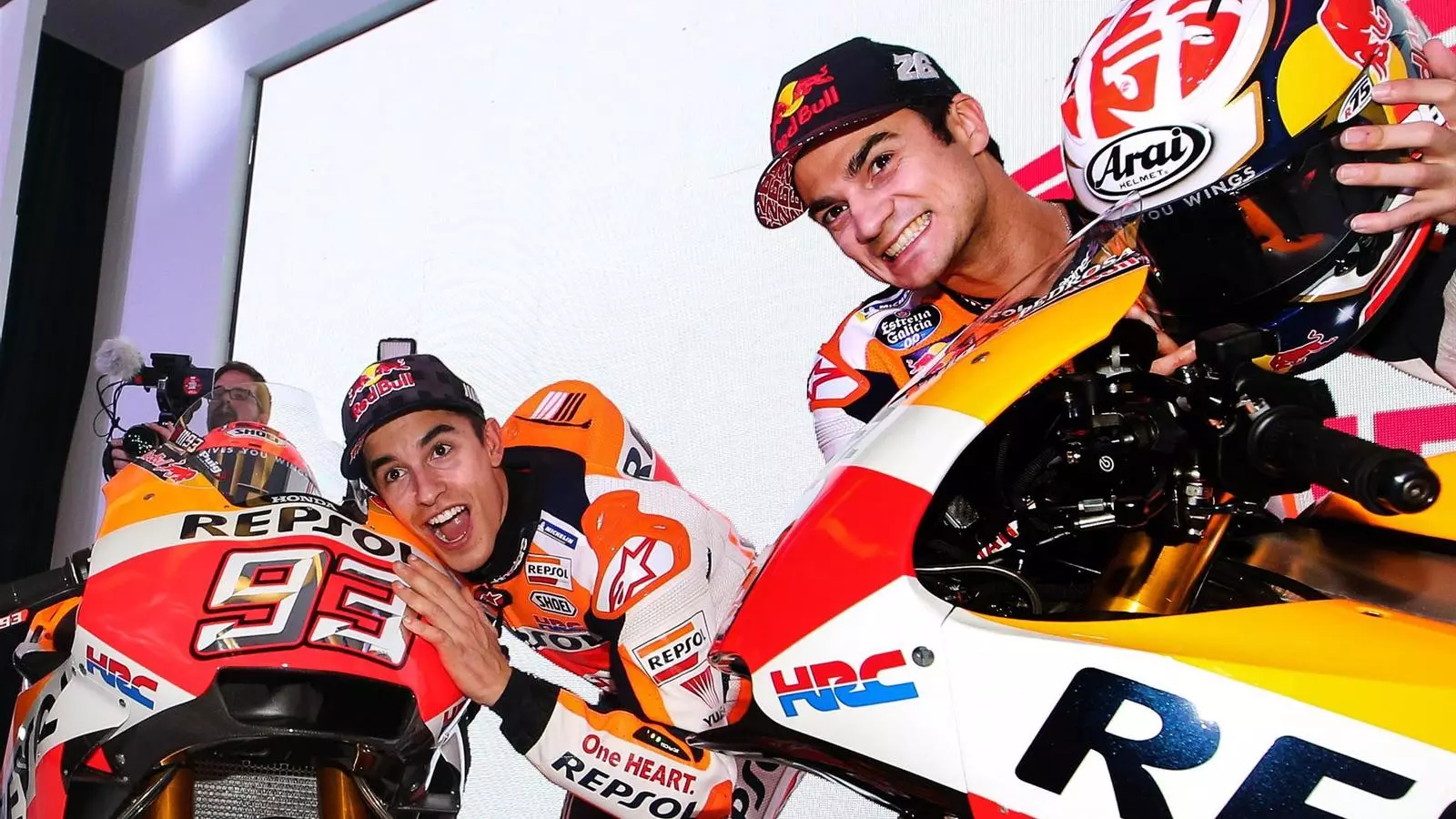 Márquez i Pedrosa, durant la presentació de l'equip Repsol Honda de MotoGP