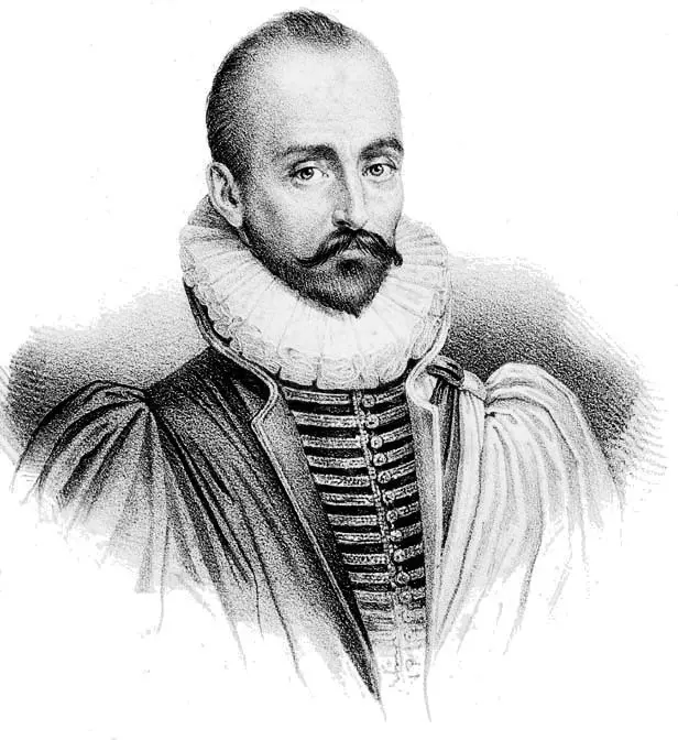 Gravat que reprodueix un retrat de Michel de Montaigne.