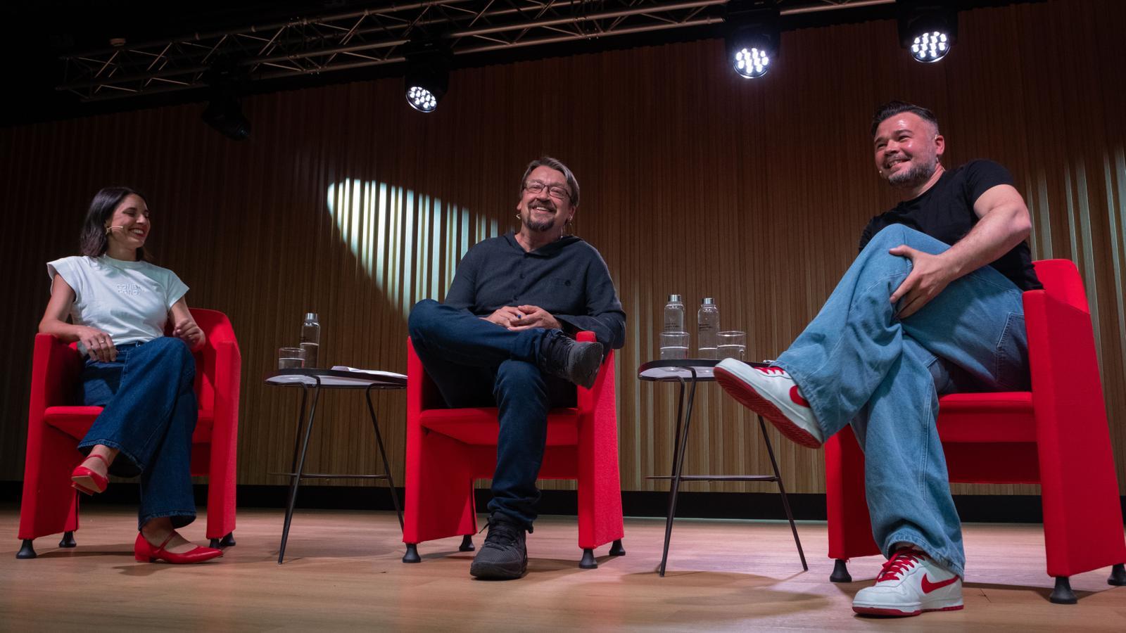 Irene Montero, Xavier Domènech and Gabriel Rufián, this Thursday at the event at Pompeu Fabra University