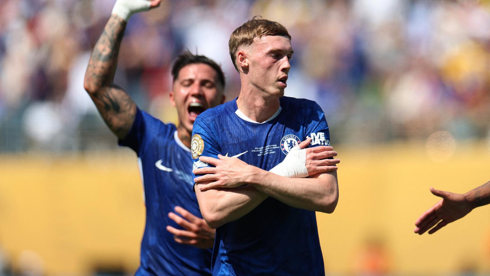 Cole Palmer celebrating a goal in the Club World Cup final.