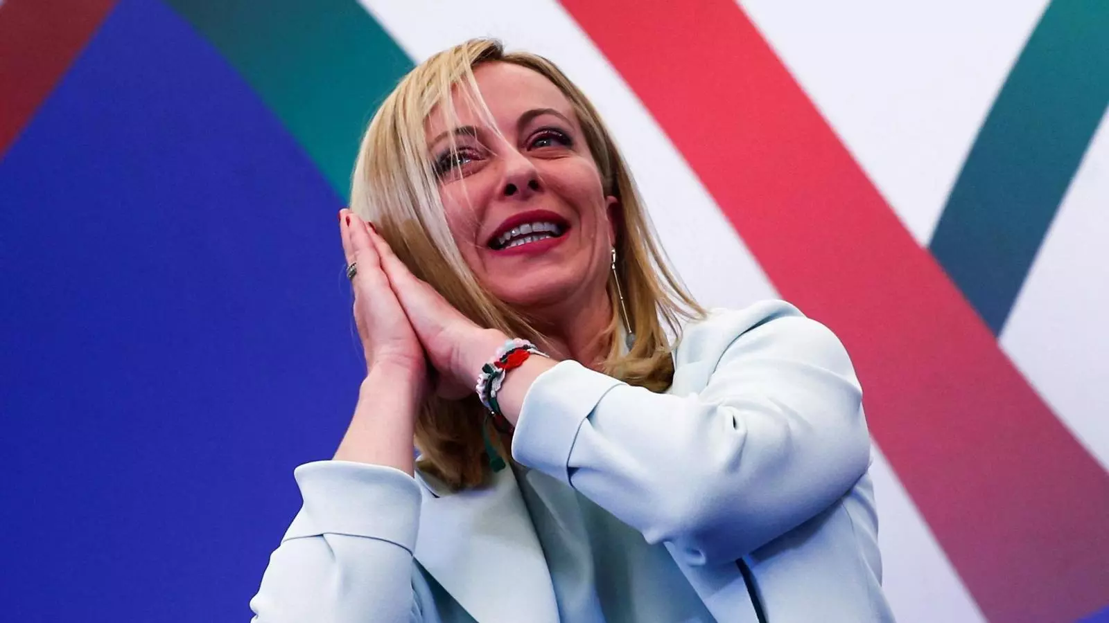 La líder de Germans d'Itàlia, Giorgia Meloni, durant la nit electoral.