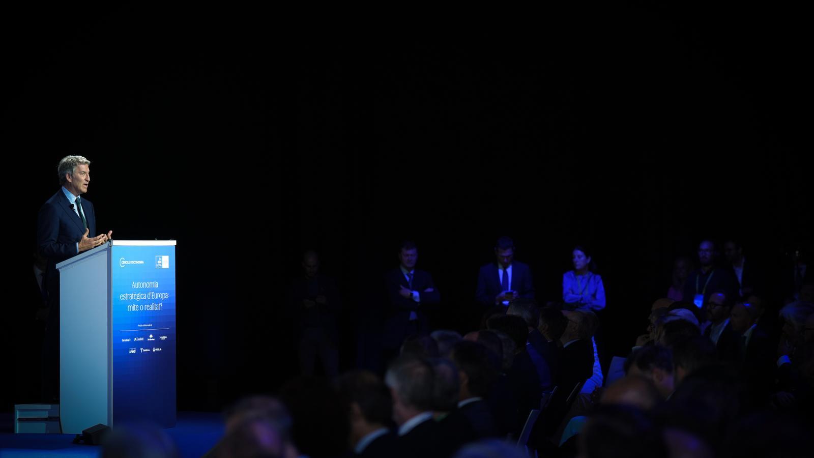 Feijóo during his speech at the Annual Meeting of the Cercle d'Economia
