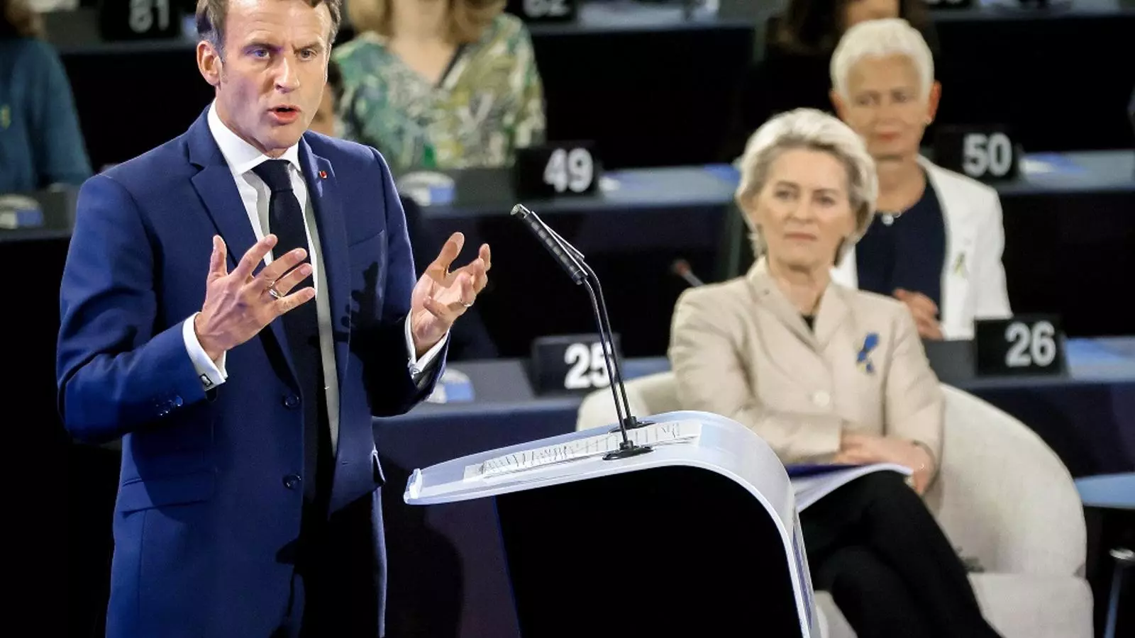 El president francès Emmanuel Macron el 9 de maig al Parlament Europeu amb motiu de la Conferència sobre el Futur d’Europa.