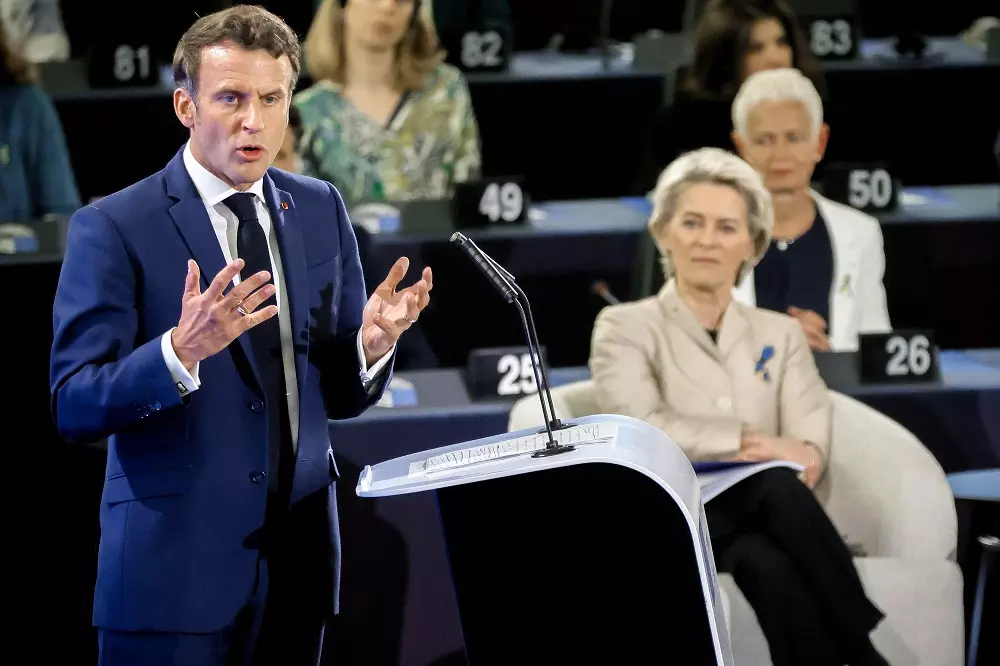 El president francès Emmanuel Macron el 9 de maig al Parlament Europeu amb motiu de la Conferència sobre el Futur d’Europa.