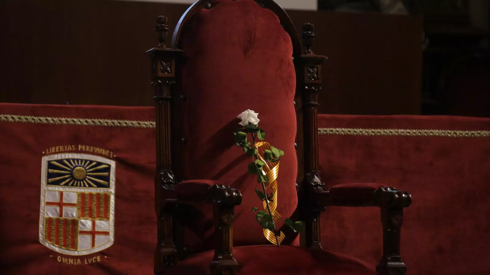 Una rosa blanca, el símbol que recorda a Muriel Casals, ha ocupat la cadira reservada a l'homenatjada