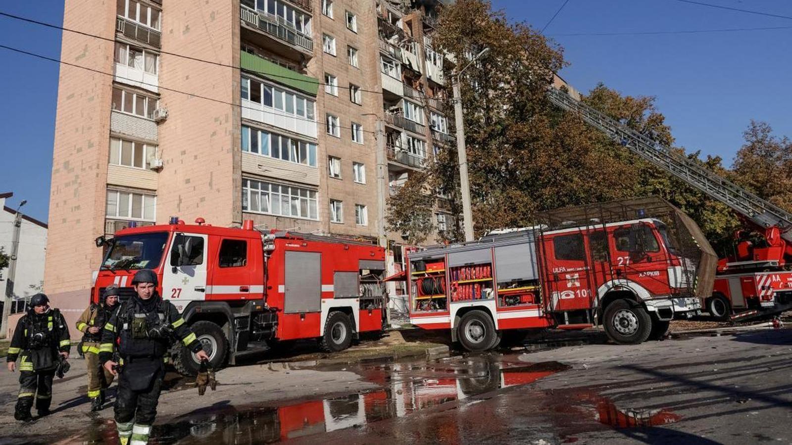 Russian drone attack in Kharkiv, Ukraine.