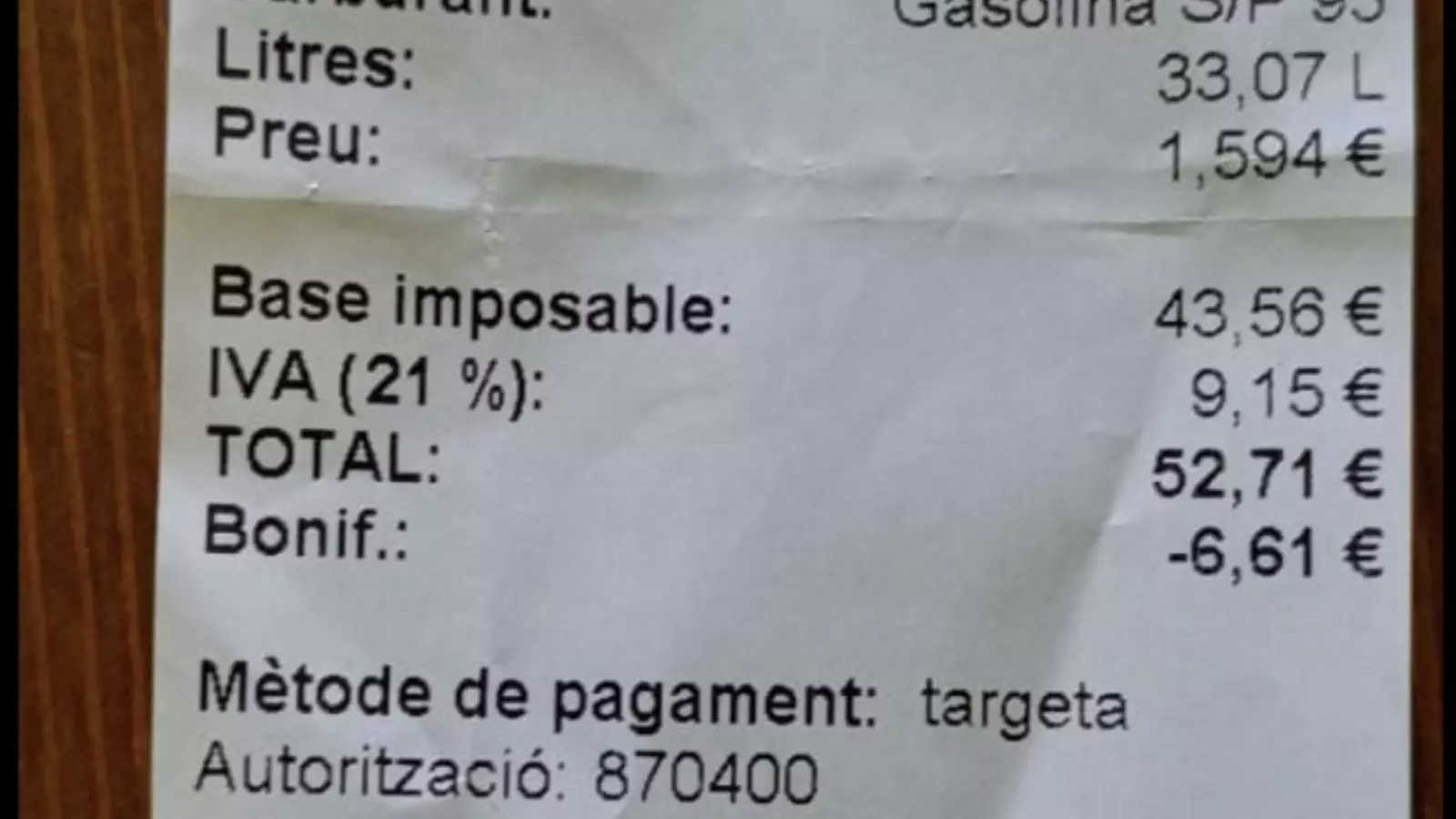 El tiquet on es veu la rebaixa.