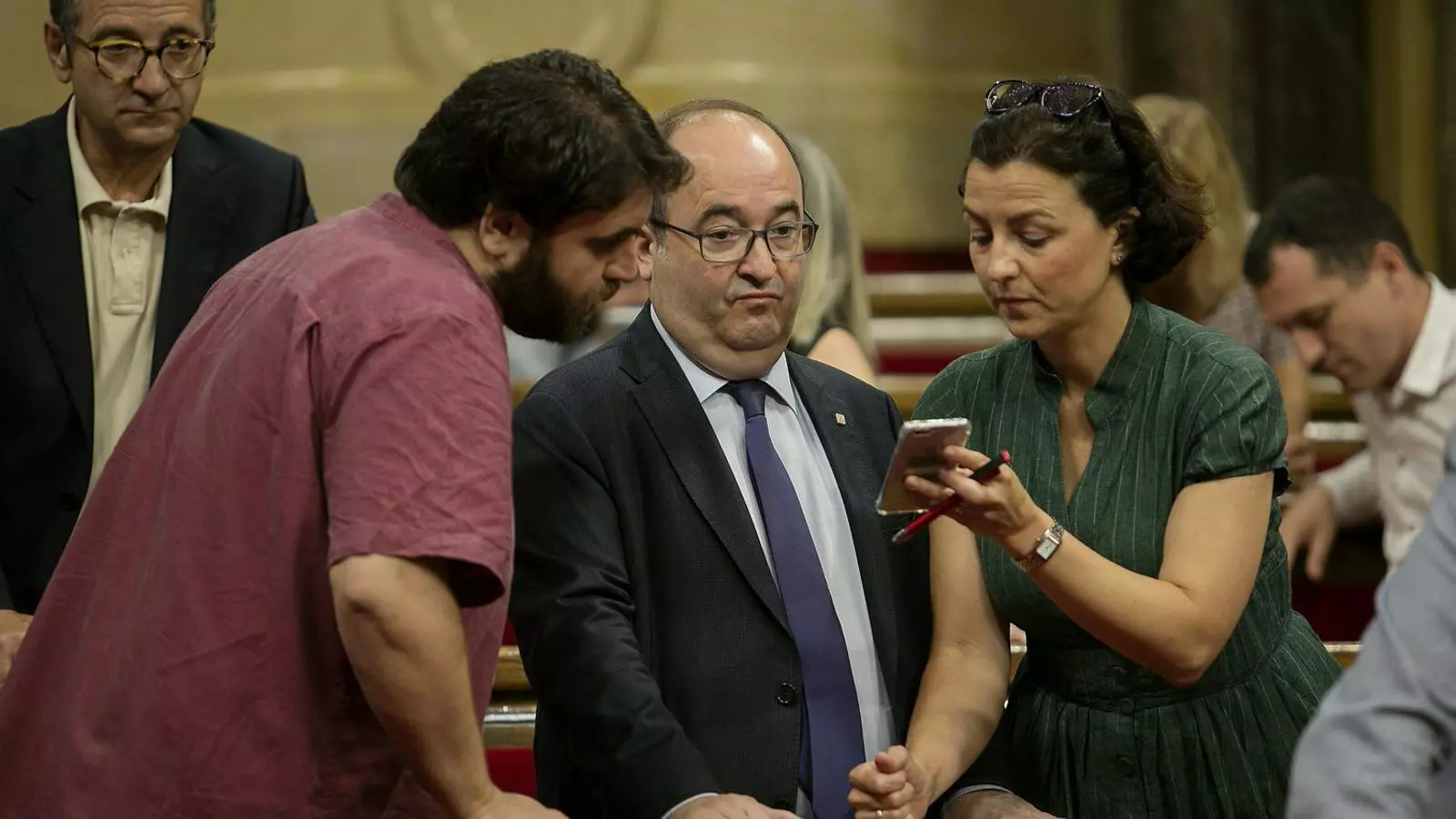Ferran Pedret, Miquel Iceta i Eva Granados al Parlament.