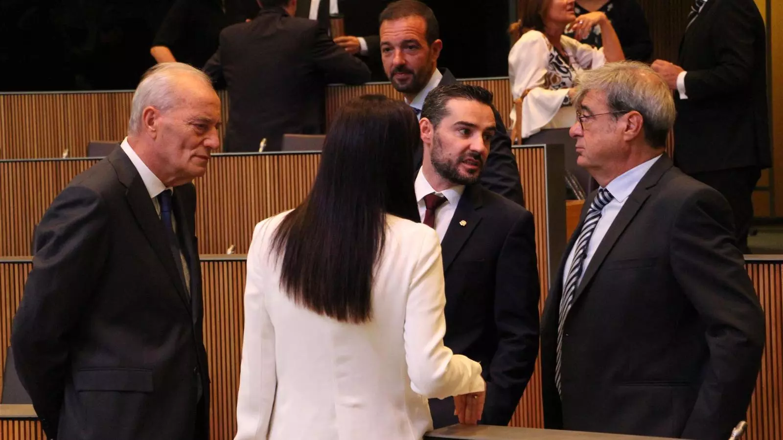 Alguns dels membres del grup parlamentari demòcrata conversen al Consell General. / ARXIU ANA