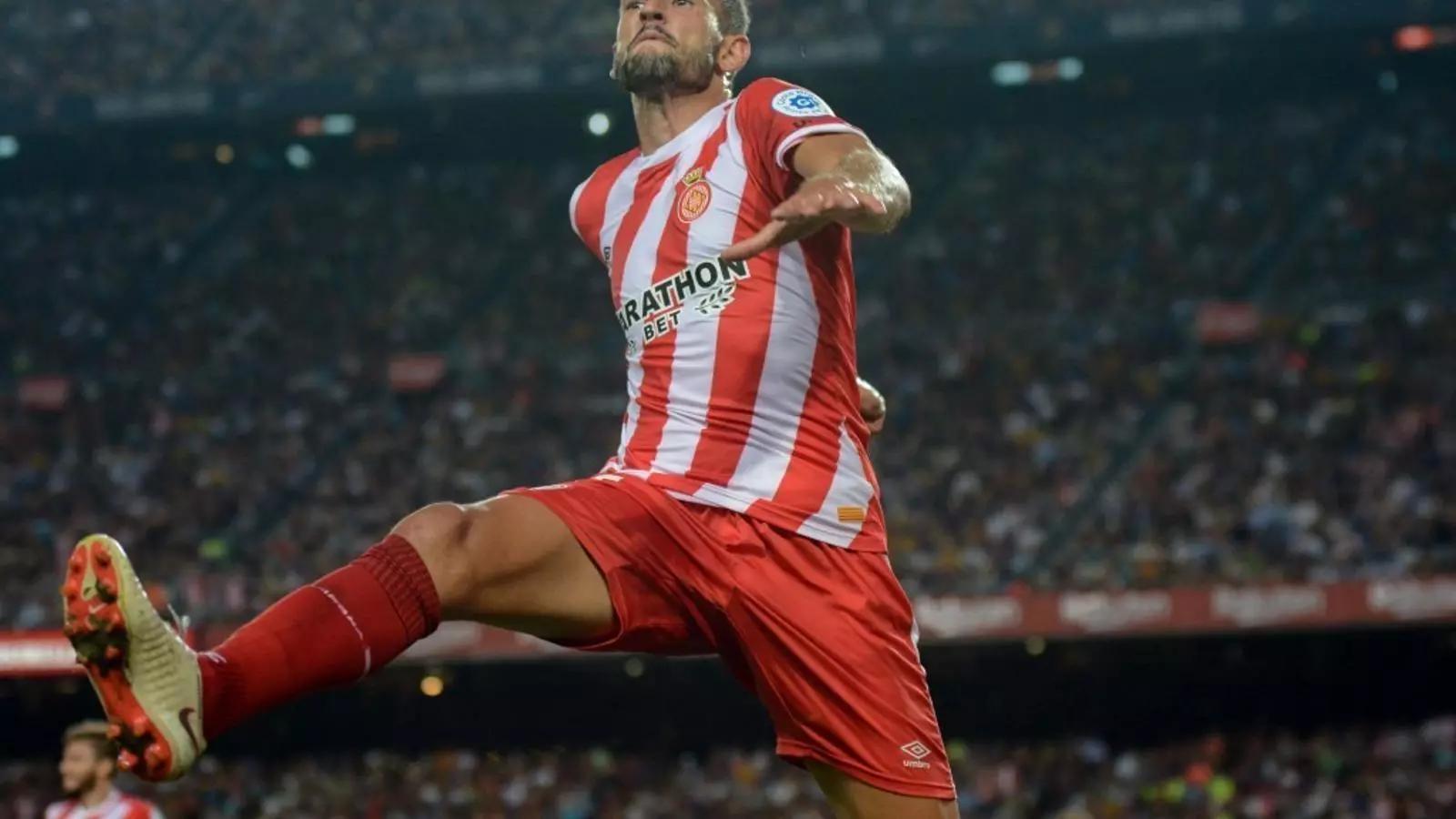Stuani celebra un dels gols de l'empat al Camp Nou