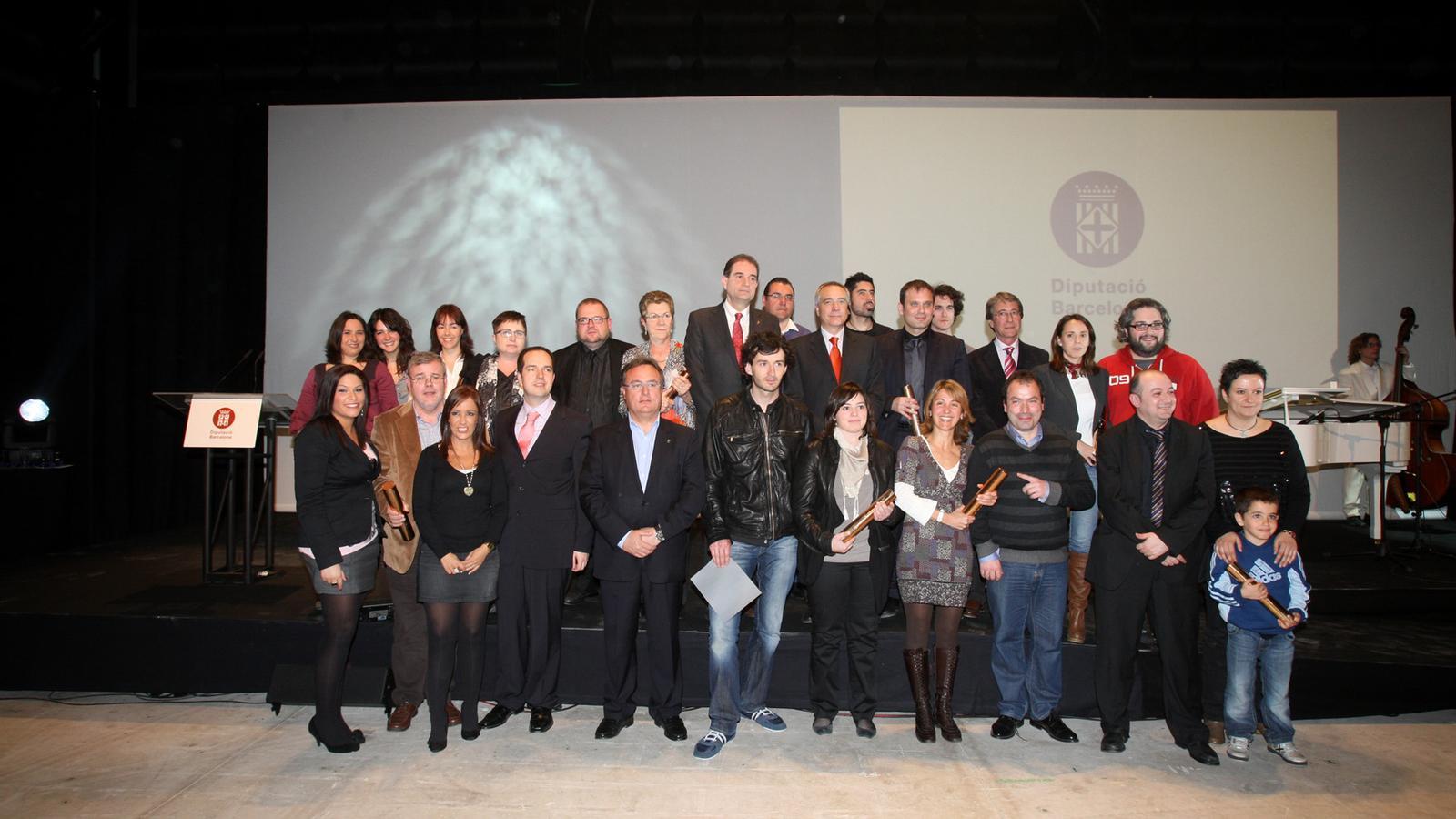 Foto de família de tots els premiats, ahir, .