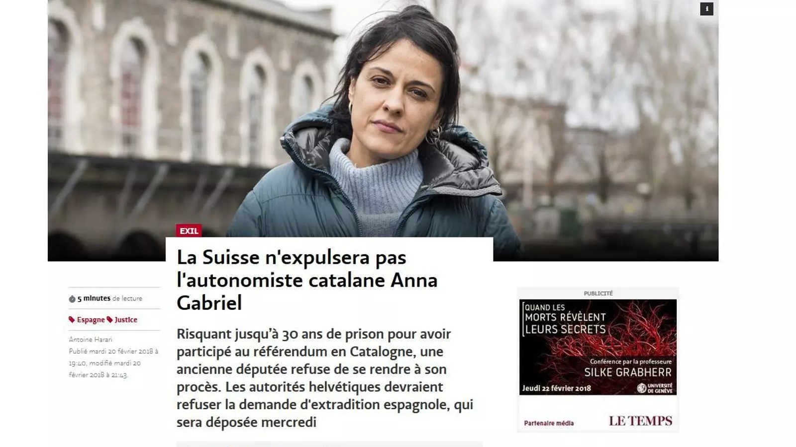 Suïssa no expulsarà Anna Gabriel perquè se l'acusa d'un "delicte polític"