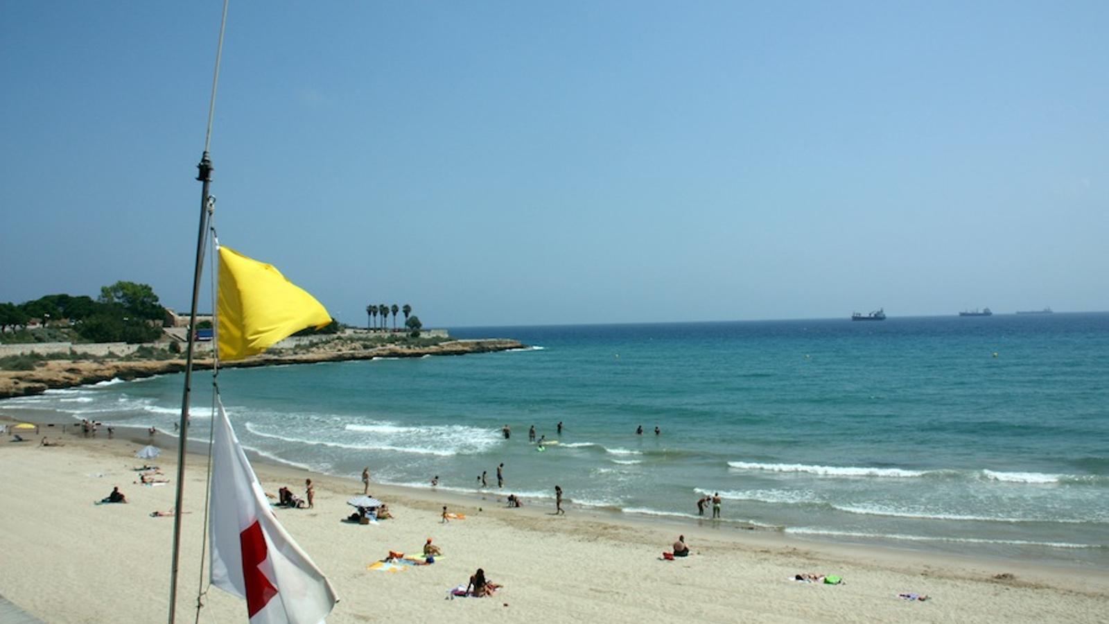 A yellow flag flies on a beach on the Tarragona coast / ACN