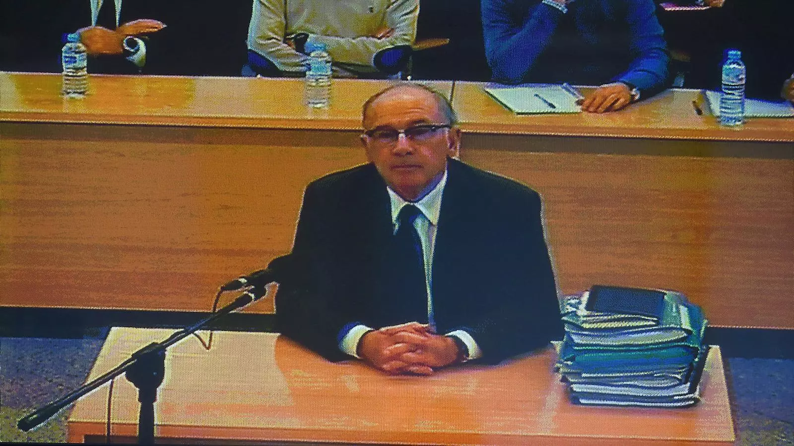 L’expresident de Bankia, Rodrigo Rato, ahir durant l’interrogatori a l’Audiència Nacional, a San Fernando de Henares.