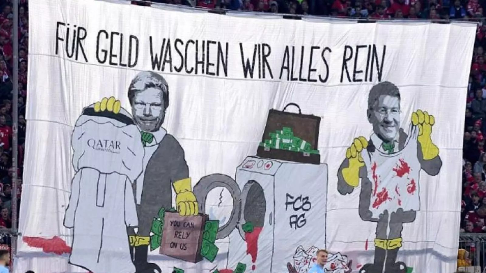 Pancarta en contra de l'acord del Bayern i Qatar, al camp dels bavaresos