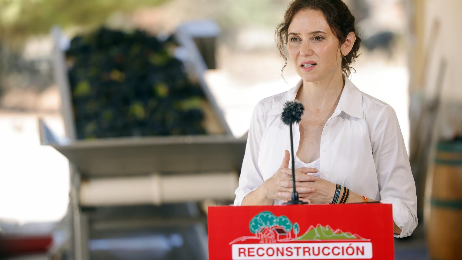 La presidenta de la Comunidad de Madrid, Isabel Díaz Ayuso, en una atención a los medios este lunes