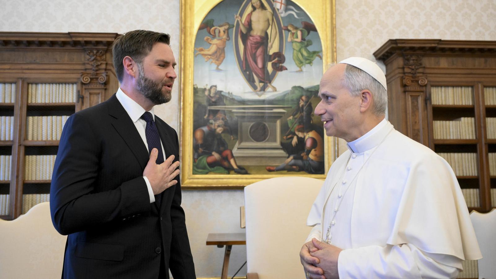 Pope Leo XIV and U.S. Vice President J.D. Vance during their meeting on Monday.
