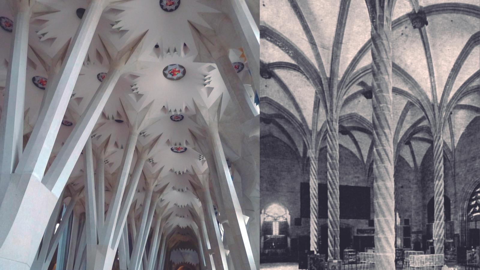 Bild Links, Inneres der Sagrada Família Rechts, Inneres der Llotja de Palma
