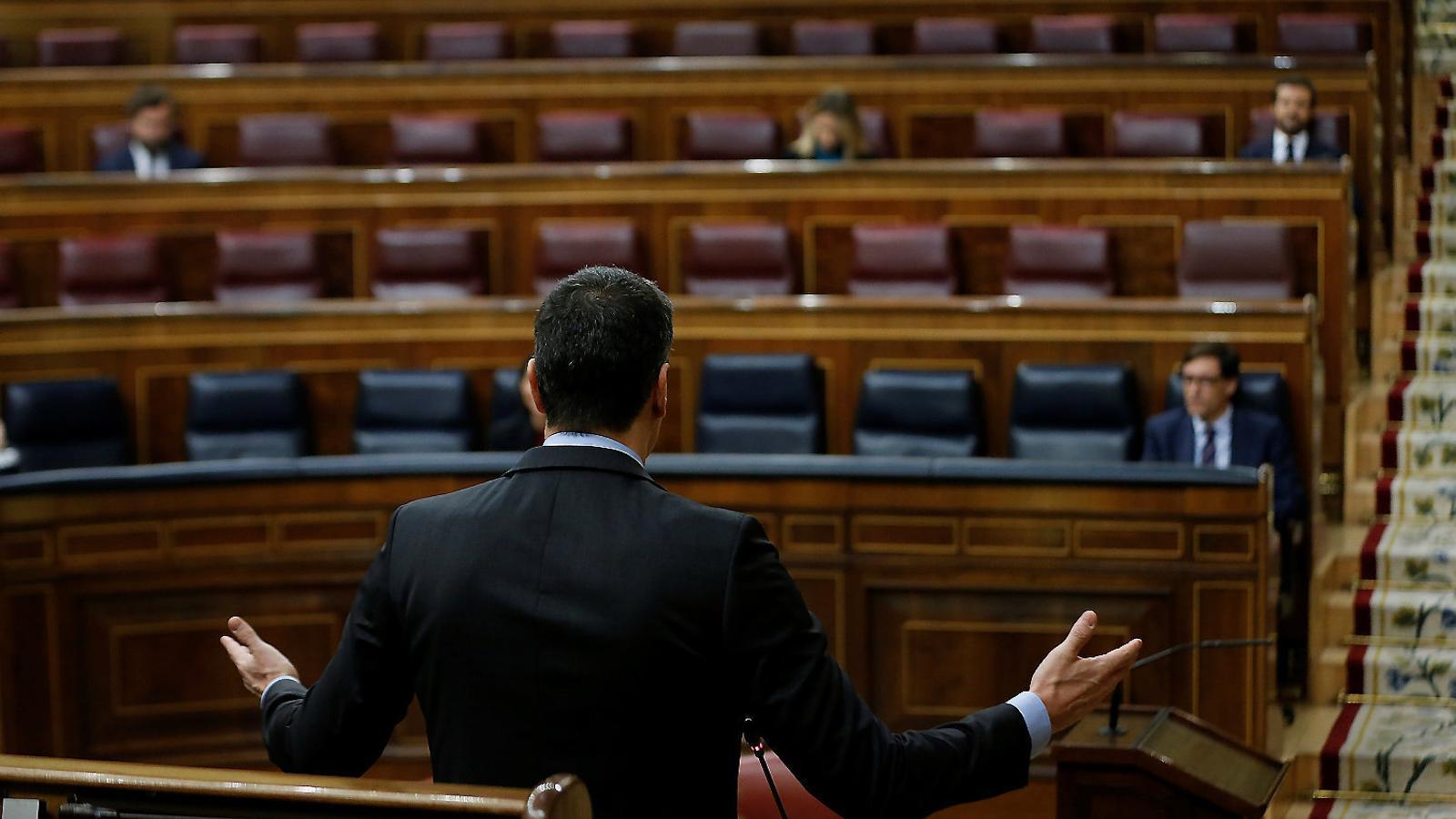 El president del govern espanyol, Pedro Sánchez, ahir durant la sessió de control que es va fer al Congrés de Diputats.