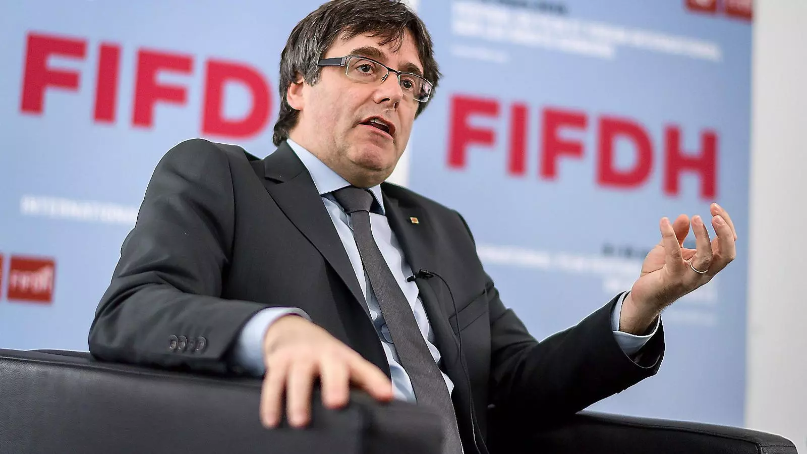 El president de la Generalitat, Carles Puigdemont, ahir en una entrevista a Ginebra.
